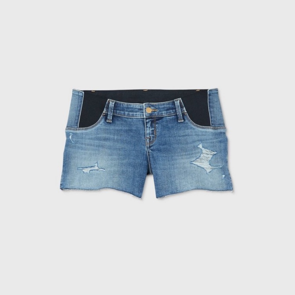 2/$20   Isabel maternity Under Belly Midi Maternity Jean Shorts - Medium Wash